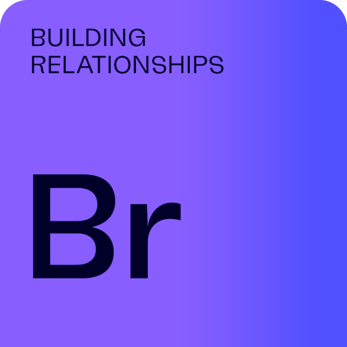 Purple tab, like a periodic table entry labelled with Br, meaning Building Relationships.